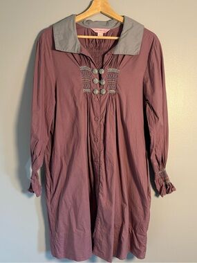 Beautiful April Cornell Mauve embroidered Artist Smock/Shirtdress  size XS/S